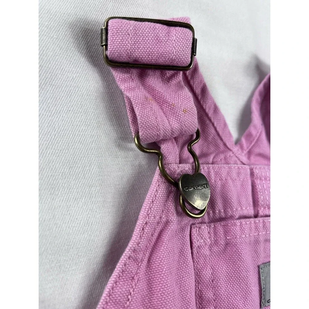 Carhartt Overalls Girls 6 Months Pink Canvas Bibs Pockets Heart Hardware Canvas